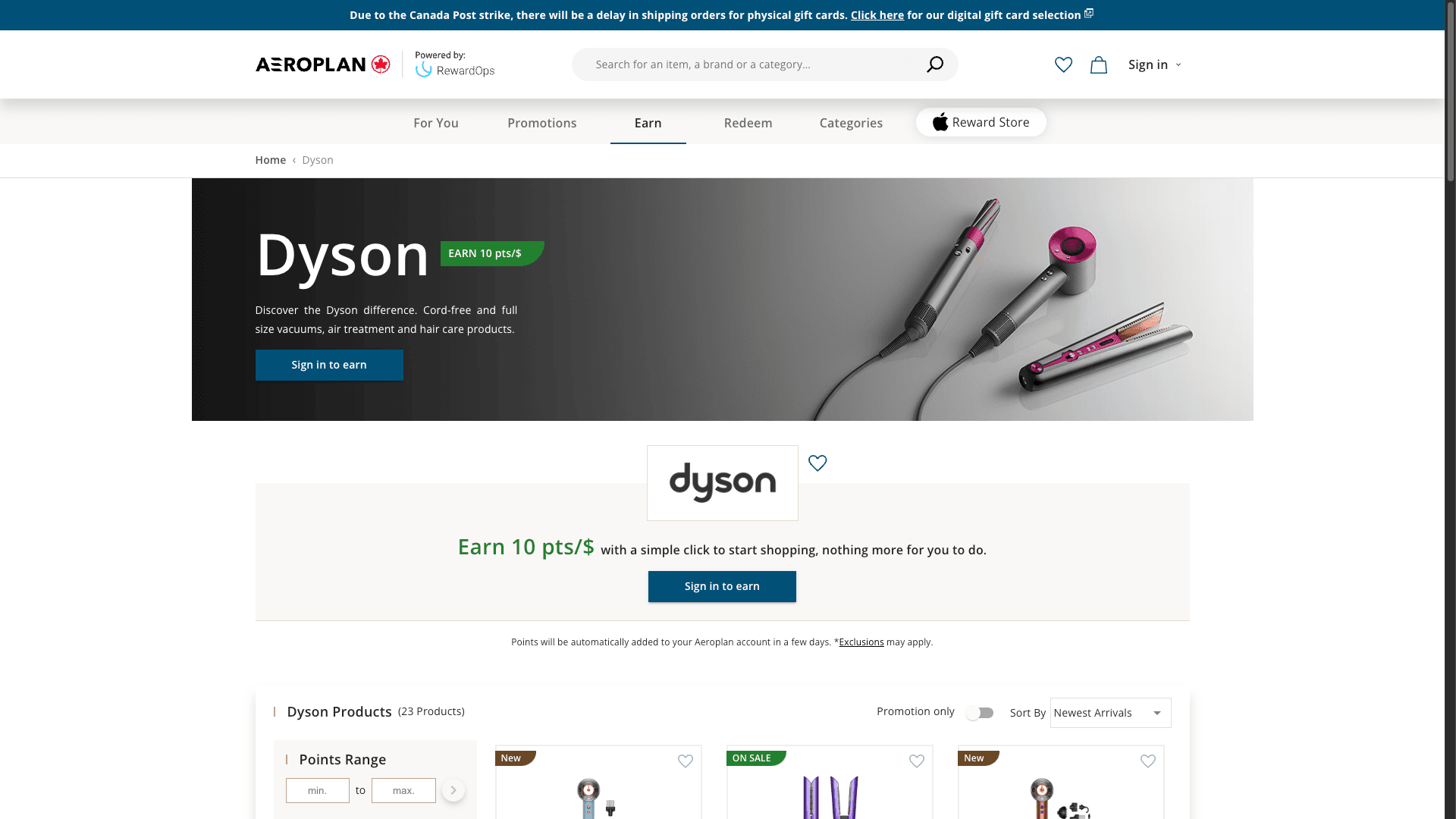 Aeroplan eStore — Dyson Retailer