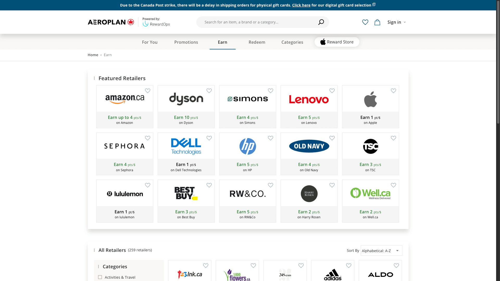 Aeroplan eStore — Retailers Intro