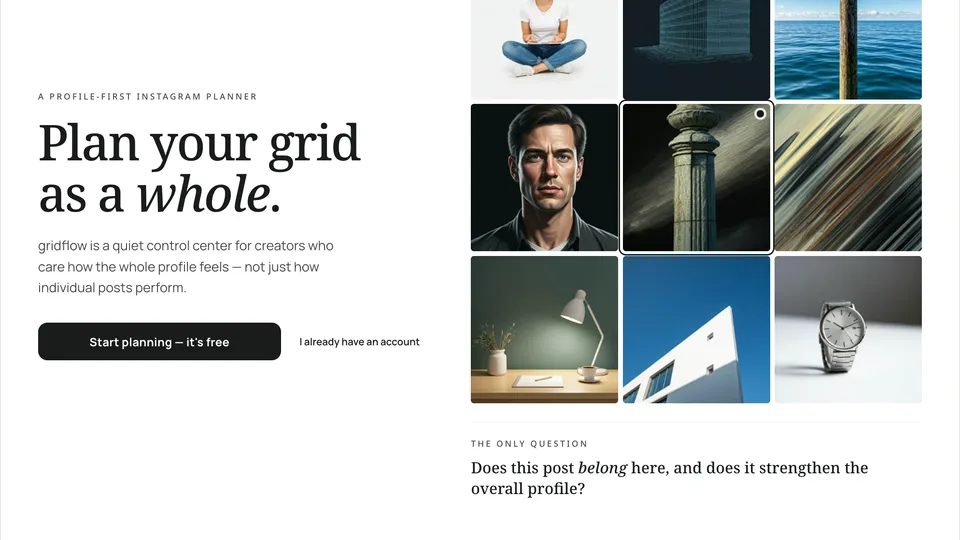 Gridflow marketing landing page — "Plan your grid as a whole"