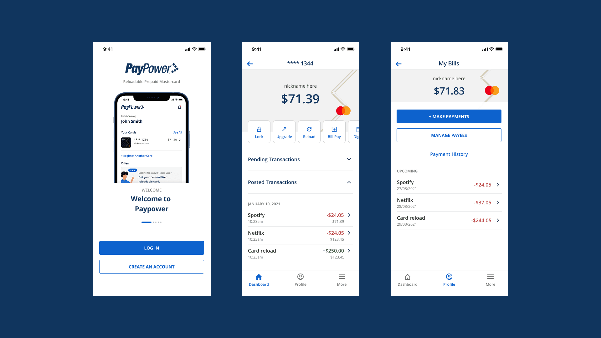 PayPower Mastercard App — Account Onboarding and Card Dashboard
