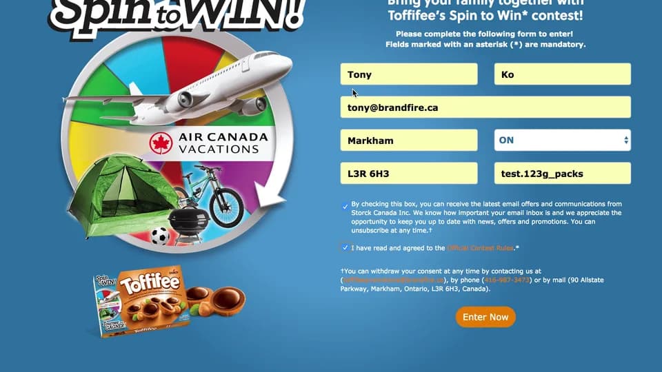 Toffifee — Spin to Win Contest