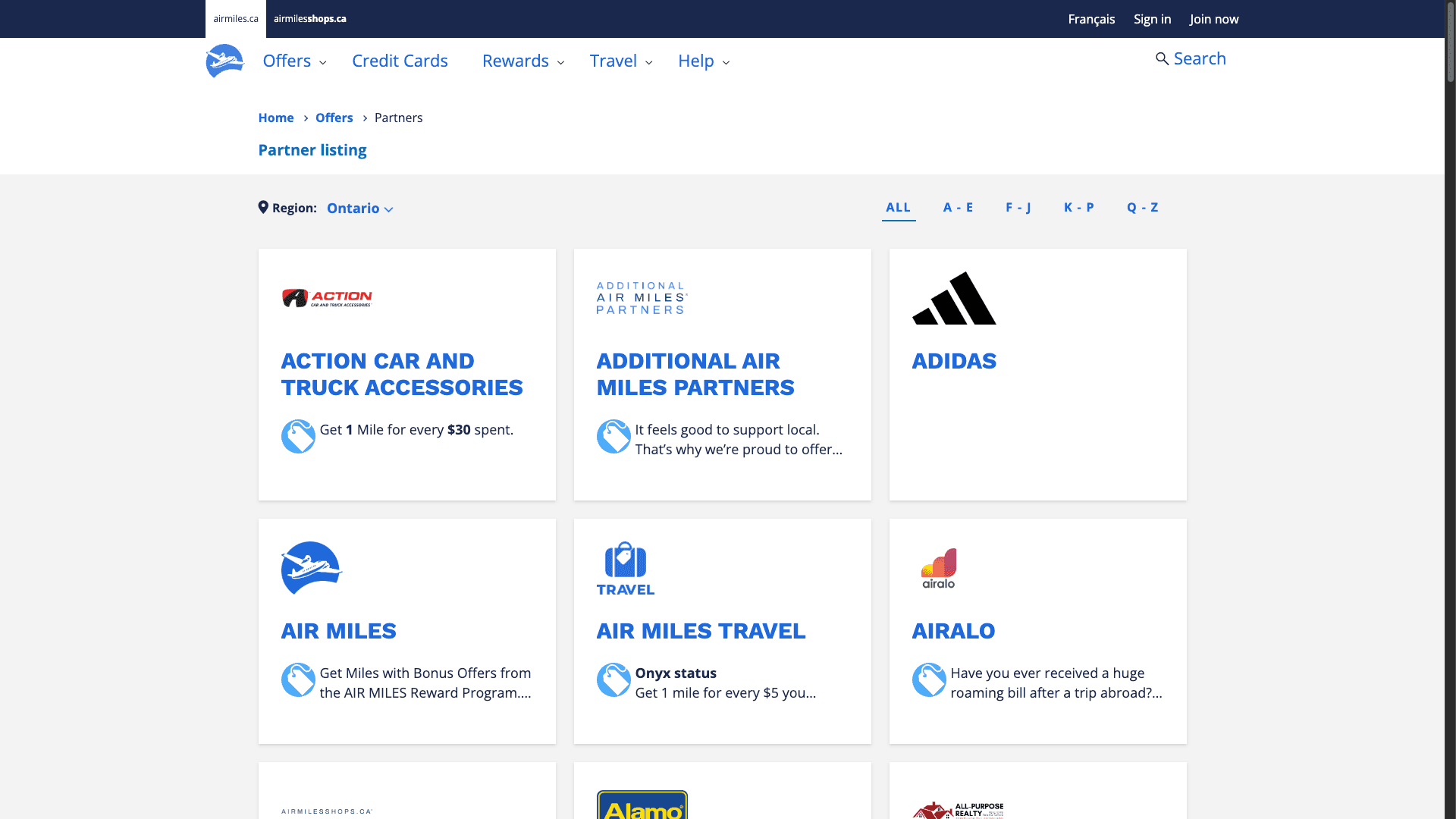 Air Miles Landing Portal — Partner Finder