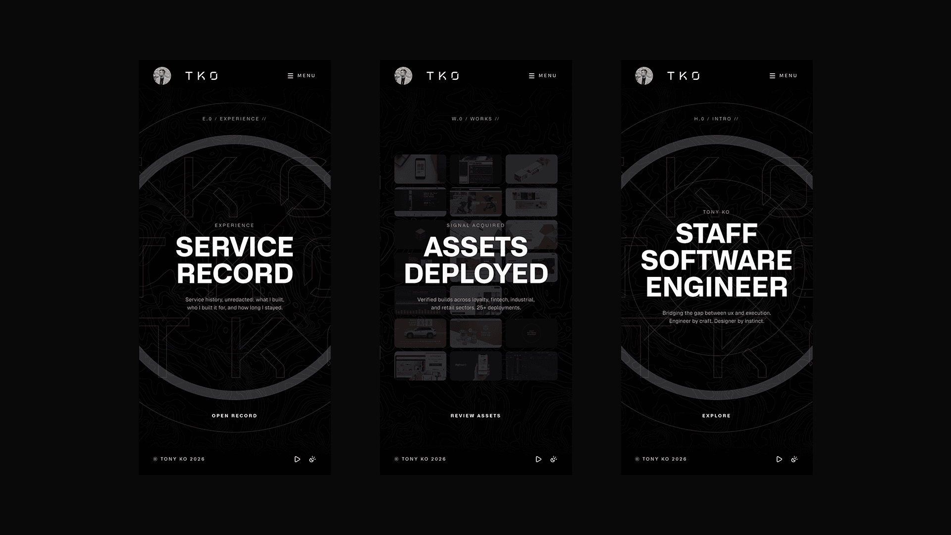 tko.dev — Mobile: experience, works, and home heroes